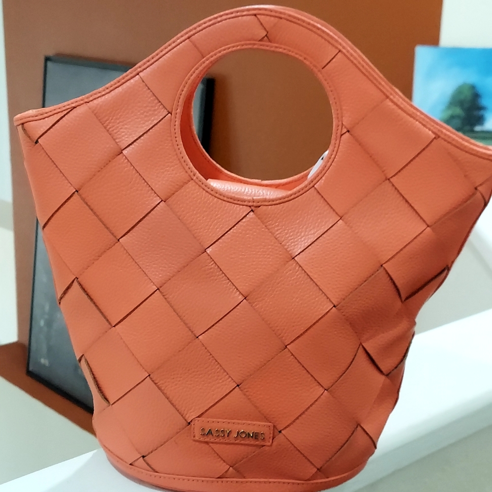 Apricot Leather Weave Handbag